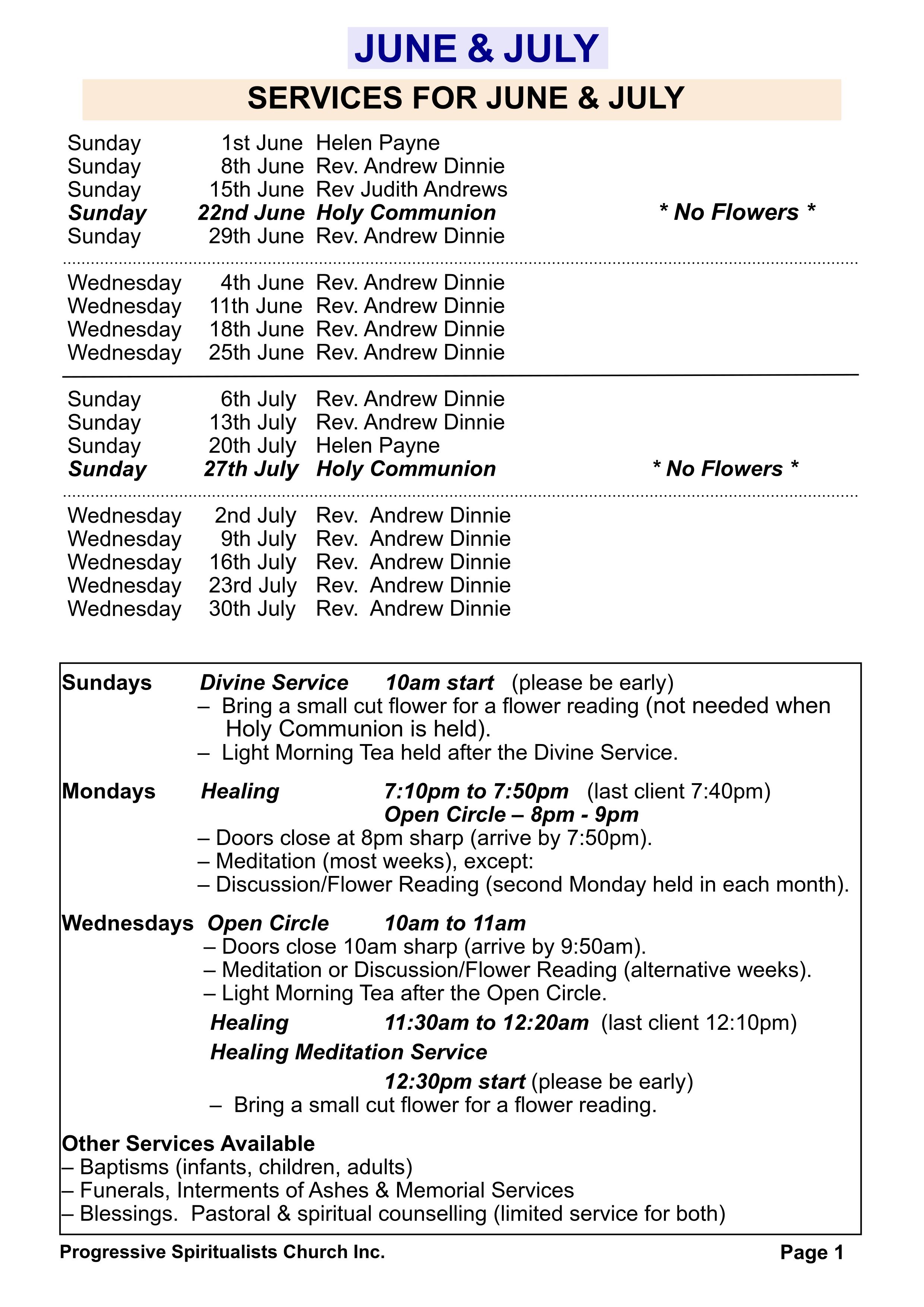 Church Service Roster