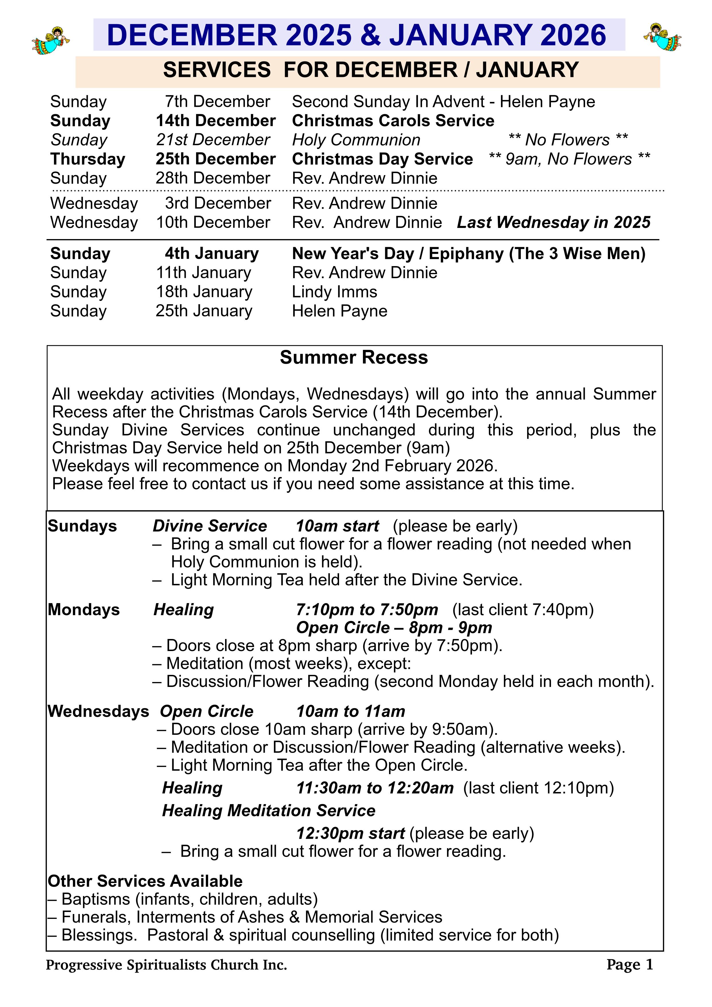 December/January Roster