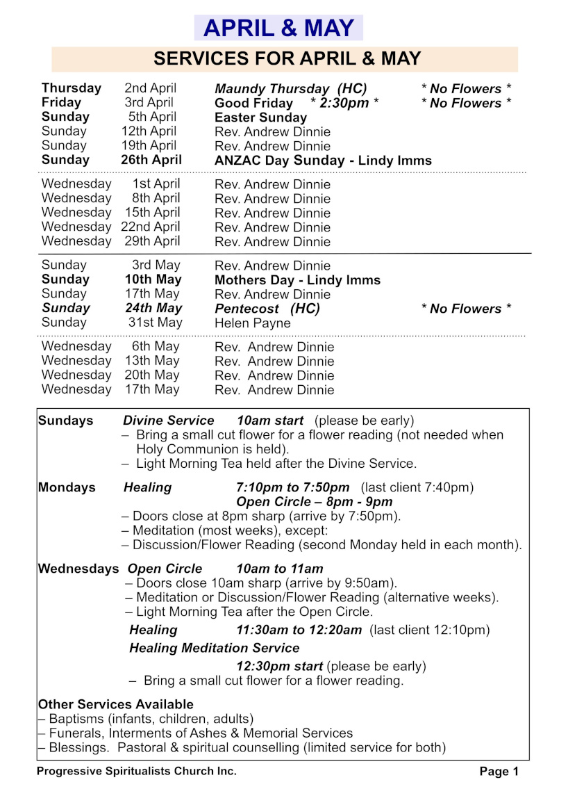 Church Roster - April/May 2026